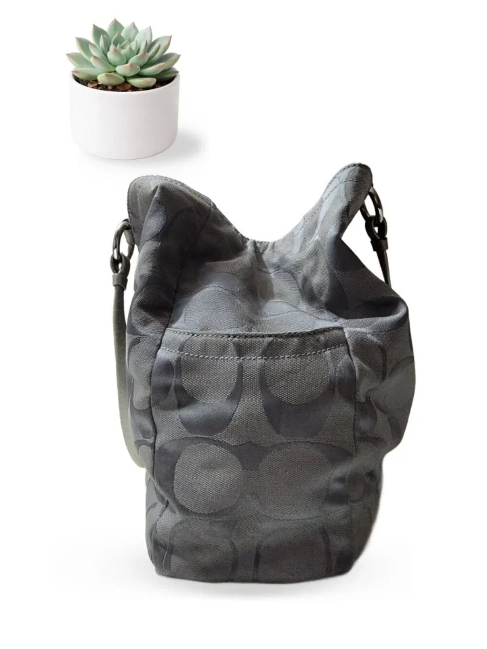Coach Gabby Signature Gray Silver Carryall Tote Bag Purple Lining F14863 Large